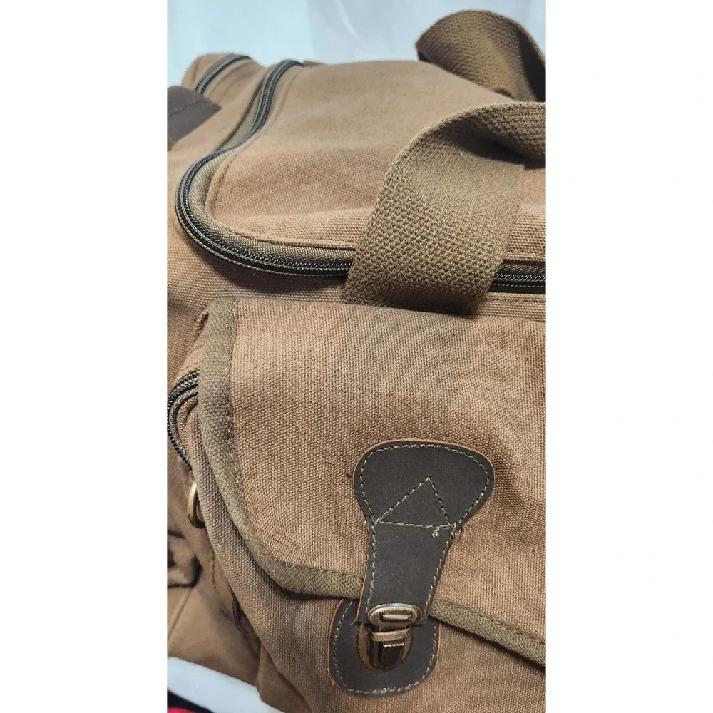 Rothco Brown Canvas Duffle Bag Leather Accents Travel Weekender RN 37572
